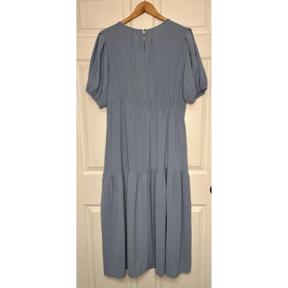 Ecowish Women's XL Blue Short Sleeve Crew Neck Midi Dress Summer Light Weight - Picture 4 of 7
